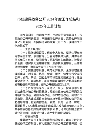 市住建局政务公开2024年度工作总结和2025年工作计划