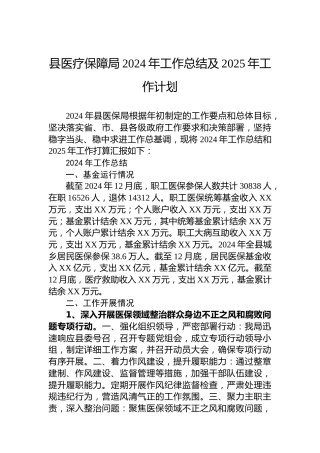 县医疗保障局2024年工作总结及2025年工作计划