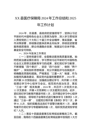XX县医疗保障局2024年工作总结和2025年工作计划