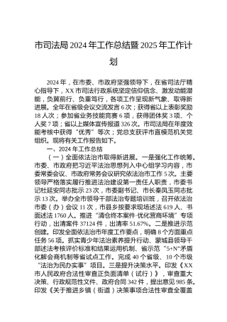 市司法局2024年工作总结暨2025年工作计划