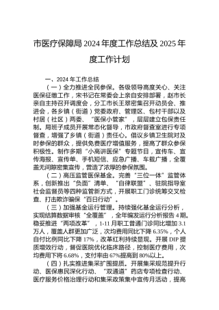 市医疗保障局2024年度工作总结及2025年度工作计划