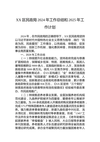 XX区民政局2024年工作总结和2025年工作计划