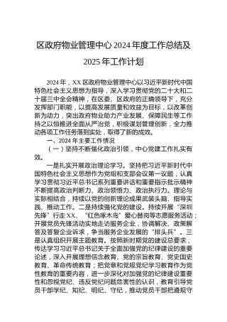 区政府物业管理中心2024年度工作总结及2025年工作计划