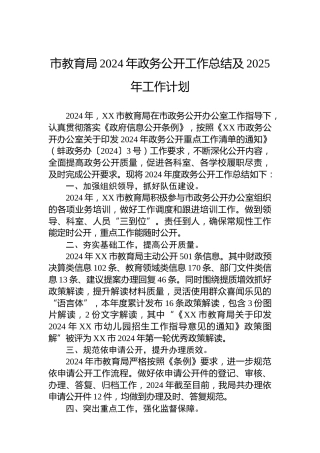 市教育局2024年政务公开工作总结及2025年工作计划