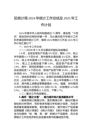 区统计局2024年统计工作总结及2025年工作计划
