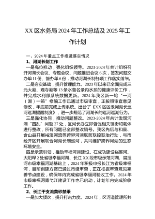 XX区水务局2024年工作总结及2025年工作计划