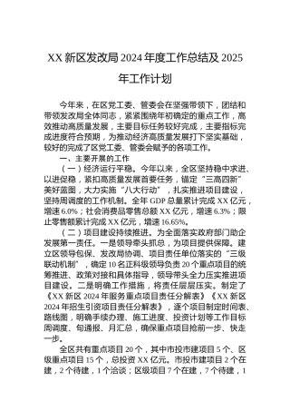 XX新区发改局2024年度工作总结及2025年工作计划