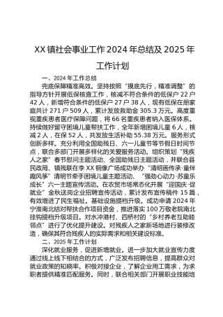 XX镇社会事业工作2024年总结及2025年工作计划