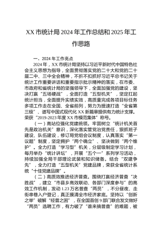 XX市统计局2024年工作总结和2025年工作思路