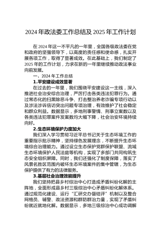 2024年政法委工作总结及2025年工作计划