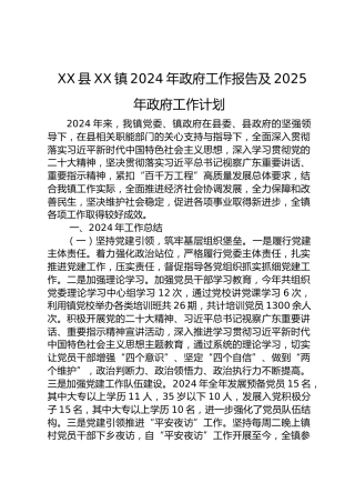 XX县XX镇2024年政府工作报告及2025年政府工作计划