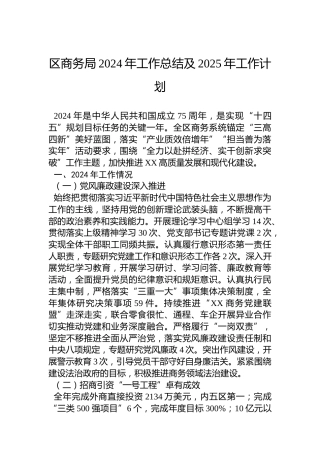 区商务局2024年工作总结及2025年工作计划