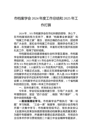 市档案学会2024年度工作总结和2025年工作打算