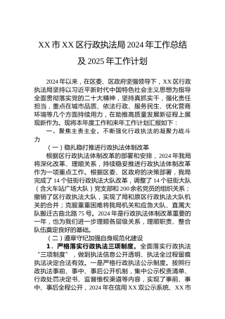 XX市XX区行政执法局2024年工作总结及2025年工作计划