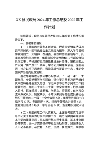 XX县民政局2024年工作总结及2025年工作计划