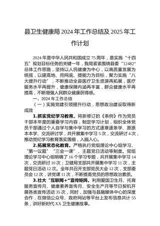 县卫生健康局2024年工作总结及2025年工作计划
