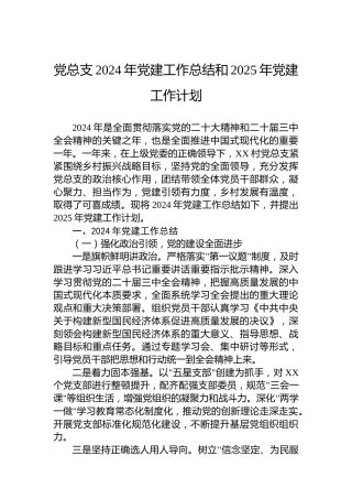 党总支2024年党建工作总结和2025年党建工作计划
