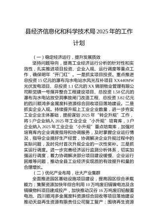 县经济信息化和科学技术局2025年的工作计划