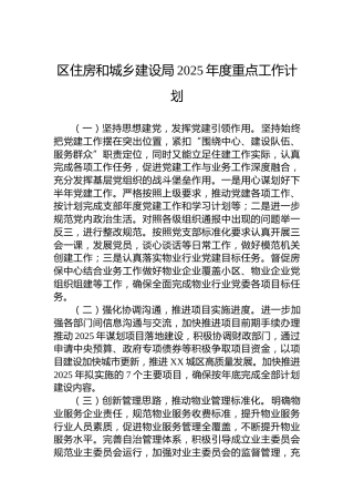 区住房和城乡建设局2025年度重点工作计划