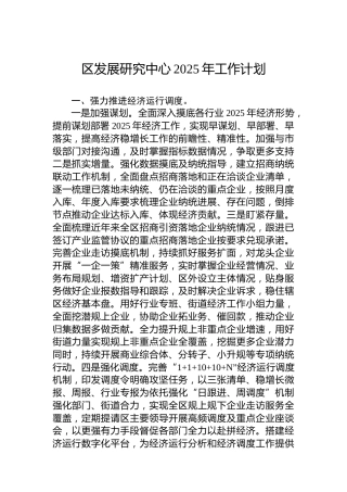 区发展研究中心2025年工作计划