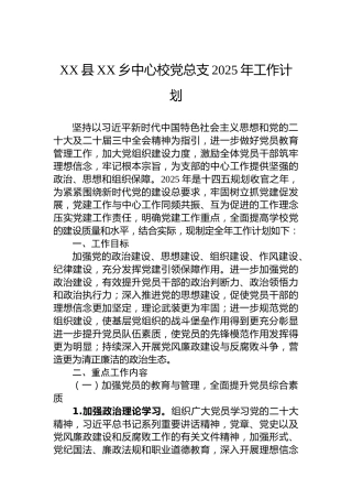 XX县XX乡中心校党总支2025年工作计划