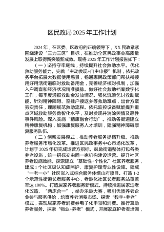 区民政局2025年工作计划
