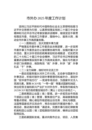市外办2025年度工作计划