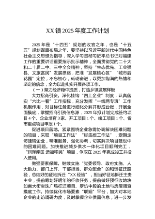 XX镇2025年度工作计划