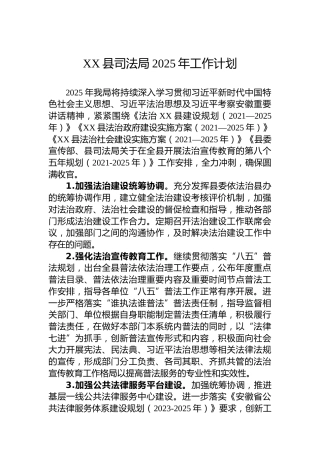 XX县司法局2025年工作计划