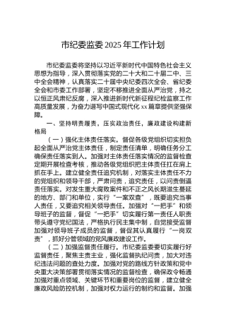 市纪委监委2025年工作计划