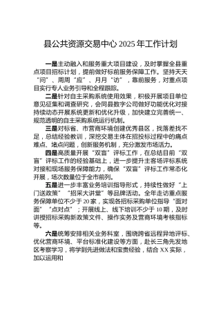 县公共资源交易中心2025年工作计划