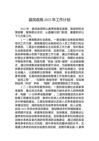 县民政局2025年工作计划