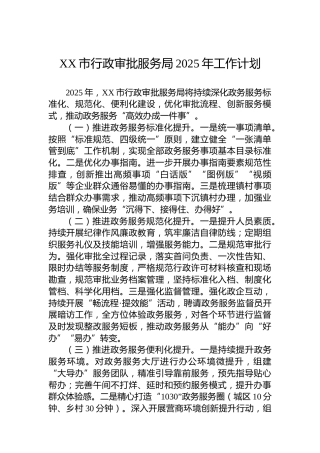 XX市行政审批服务局2025年工作计划