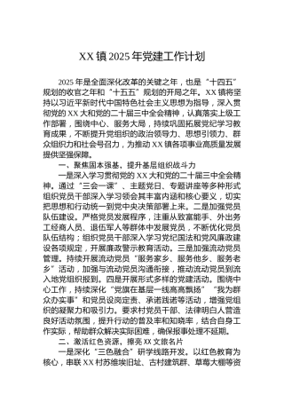 XX镇2025年党建工作计划