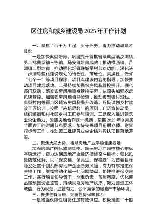 区住房和城乡建设局2025年工作计划