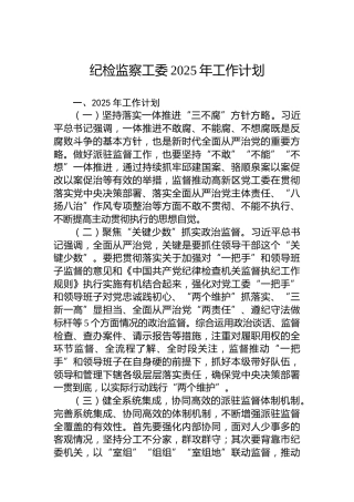 纪检监察工委2025年工作计划