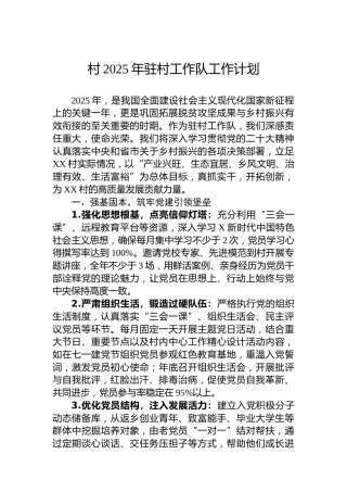 村2025年驻村工作队工作计划