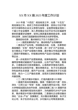 XX市XX镇2025年度工作计划