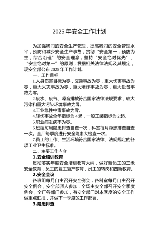 2025年安全工作计划