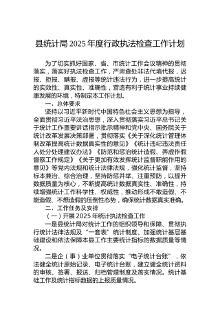 县统计局2025年度行政执法检查工作计划