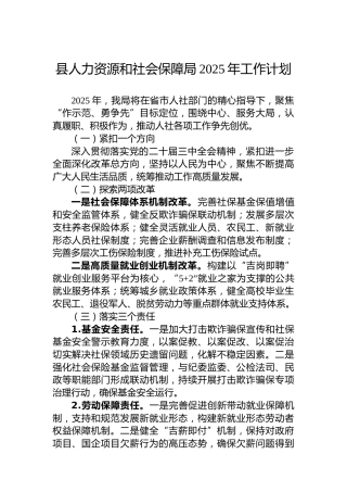 县人力资源和社会保障局2025年工作计划