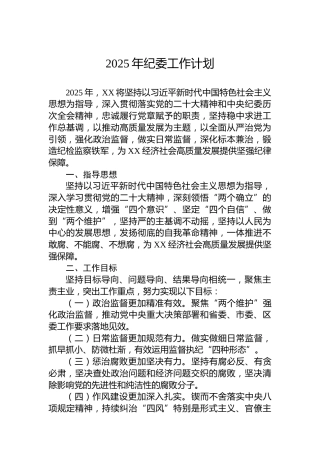 2025年纪委工作计划
