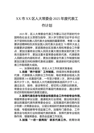 XX市XX区人大常委会2025年度代表工作计划