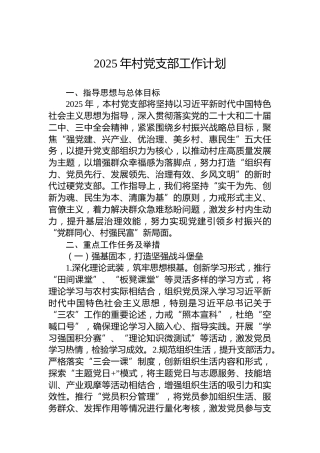2025年村党支部工作计划