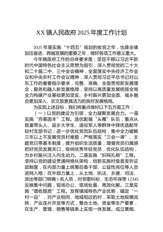 XX镇人民政府2025年度工作计划