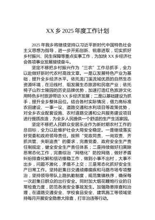 XX乡2025年度工作计划