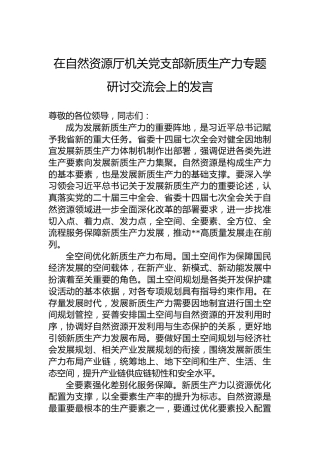 在自然资源厅机关党支部新质生产力专题研讨交流会上的发言
