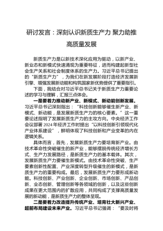 研讨发言：深刻认识新质生产力聚力助推高质量发展