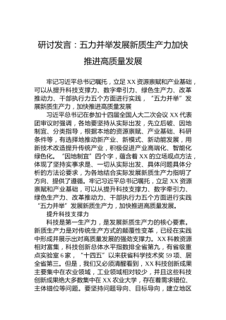 研讨发言：五力并举发展新质生产力加快推进高质量发展
