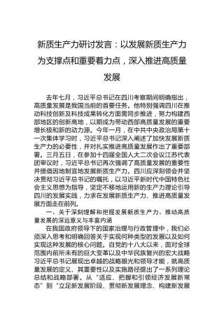 新质生产力研讨发言：以发展新质生产力为支撑点和重要着力点，深入推进高质量发展